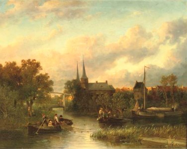 Fishing by a riverside town