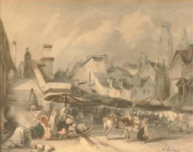 Gezicht te Rouen: a busy market, France