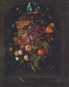 Grapes, pomegranates, apricots and other fruit in a niche