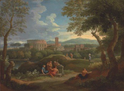 A capriccio in the Roman campagna with classical figures
