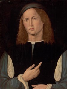 Portrait of a young man, half-length, in a blue doublet and hat and a black jacket