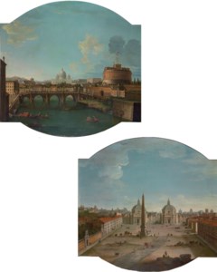 View of Piazza del Popolo, Rome; and View of the Ponte Sant'Angelo and Castel Sant'Angelo, with Saint Peter's Basilica beyond, Rome