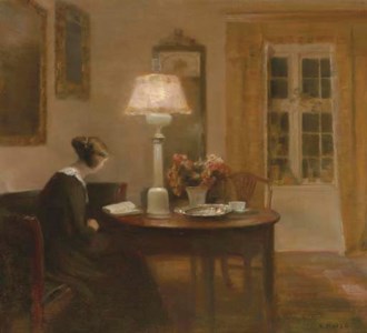 Woman Reading by Lamplight