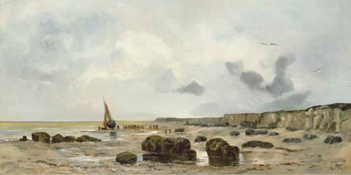 Le retour des pêcheurs sur une plage, Normandie