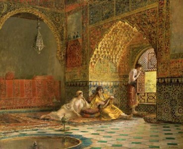 Edwin Lord Weeks, Interior of La Torre des Infantas , illustrating the legend of the three Moorish princesses, in Washington Irving's "The Alhambra"