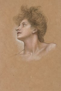 Study of a woman's head, in profile to the right