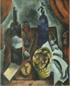 Still life with bottle of Starka and bread