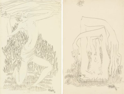 Untitled (Figure with Cactus); Untitled (Figure in Landscape)
