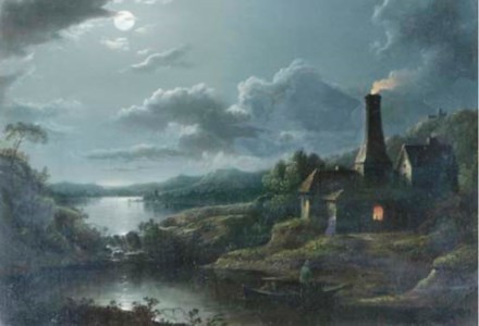 A moonlit river landscape