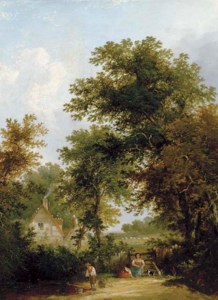 Leisure time in the countryside; and another Landscape with figures conversing at a gate