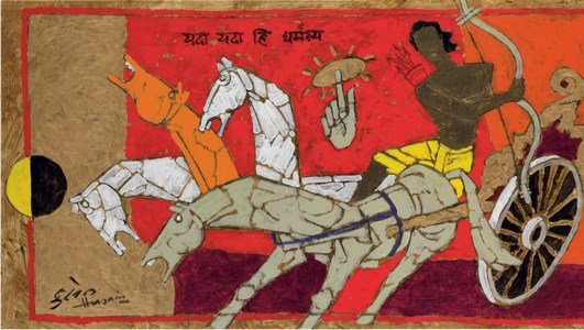 M.F. Husain, Untitled (Arjuna and Krishna)