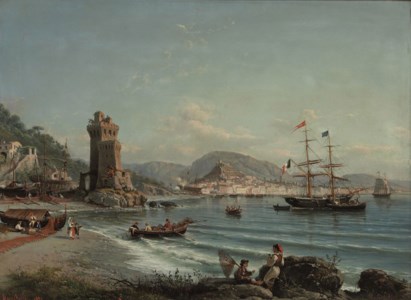 An Italian brig and a Greek barque anchored off the Neapolitan coast