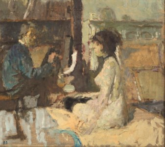 Model and painter at work
