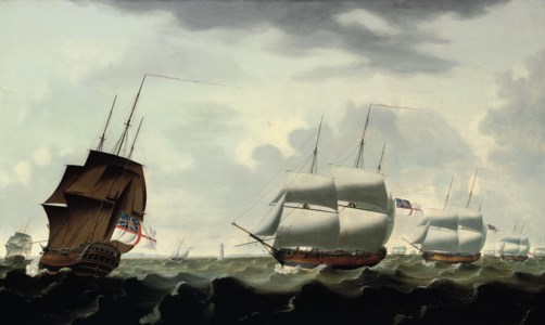 A Squadron of the White beating down the Channel with the Eddystone lighthouse off to starboard