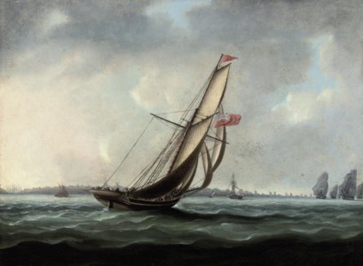 A Royal Naval cutter heading towards the British fleet