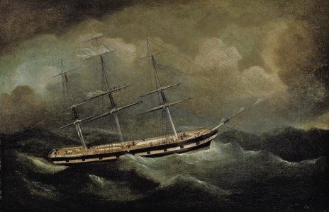 A merchantman riding out a gale