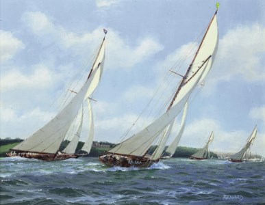 Vigilant and Britannia racing in the Solent off Osborne House, 1894