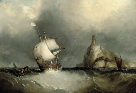 Shipping inshore and running past the South Stack lighthouse