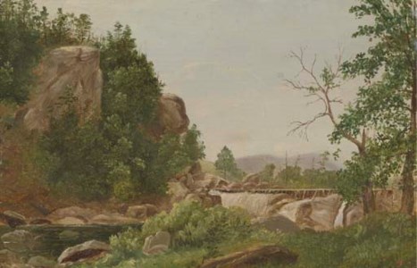 Wooded Creek with Bridge