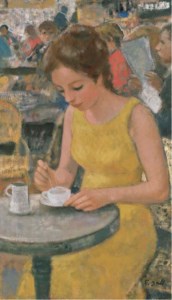 Marie-Lize à la robe jaune, terrasse de la Coupole, Montparnasse