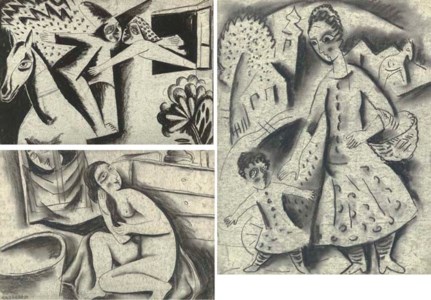 Lovers and Horse; Mother and Child ( verso , Man and Horse); Nude with Man at Window
