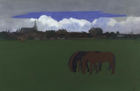 Horses in a meadow, A View of Hattem Beyond
