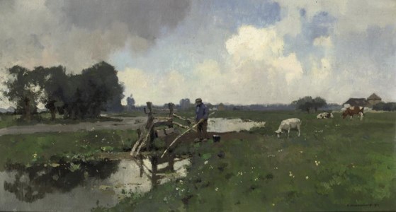 Koeien aan de slootkant: A Fisherman in a Dutch Polder Landscape