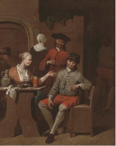 Figures smoking and drinking in a tavern