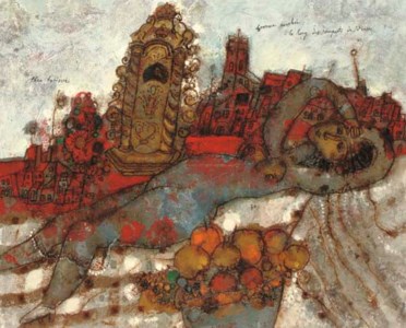 Femme couchée le long des remparts de Vence