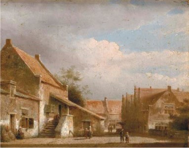 Figures in a Dutch village street
