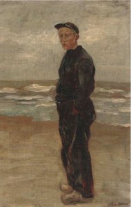 Portrait of a boy, full-length, standing on the shore