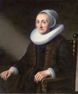 Portrait of a lady, seated half-length, wearing a black dress with a lace ruff