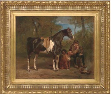 A huntsman smoking at a campfire