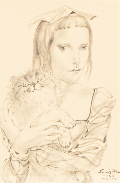 LÉONARD FOUJITA | JEUNE FILLE PORTANT UN CHAT     