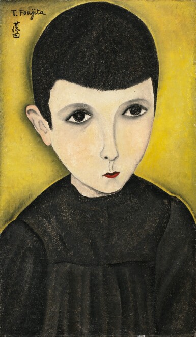 Léonard Foujita, LÉONARD FOUJITA | PETIT ÉCOLIER EN BLOUSE NOIRE OU PORTRAIT DE PETIT ÉCOLIER     