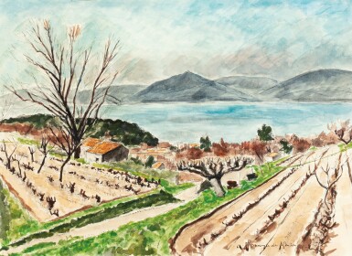 ANDRÉ DUNOYER DE SEGONZAC | LE GOLFE DE SAINT-TROPEZ, VU DE LA COLLINE SAINTE ANNE (HIVER) DANS LA PROPRIÉTÉ DE L'ARTISTE       