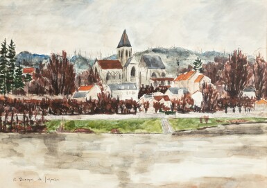 ANDRÉ DUNOYER DE SEGONZAC | L'EGLISE DE TRIEL VUE DE LA RIVE GAUCHE DE LA SEINE     