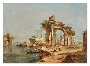 Capriccio with Figures by a Lagoon, a Ruined Arch, and a Temple Beyond