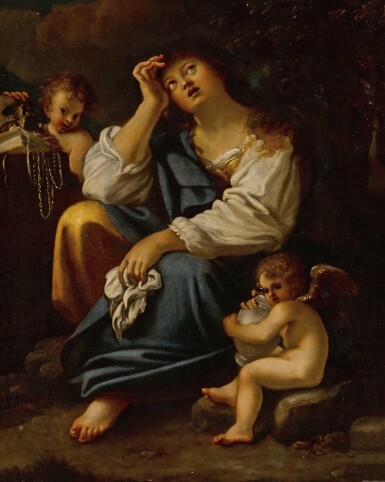 The Penitent Magdalene in meditation with two angels