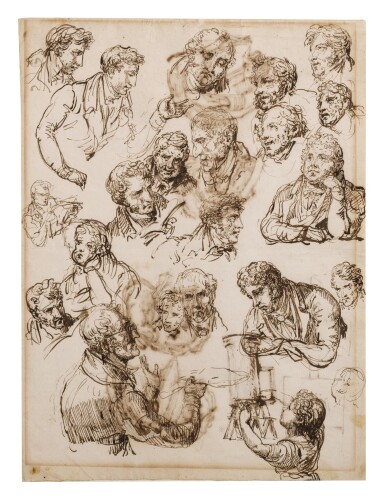 Recto: Portrait studies Verso: Hand studies