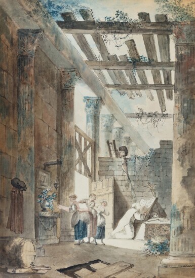 A Hermit praying in the ruins of a Roman temple