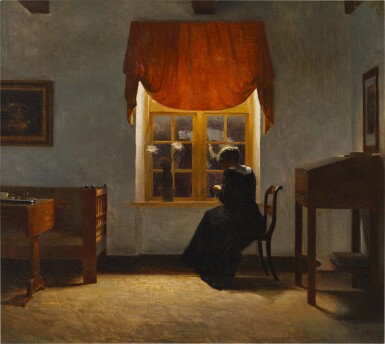 Woman Knitting by a Window