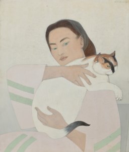 Woman and White Cat