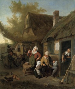 A peasant family outside a cottage