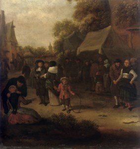 A village scene with numerous figures