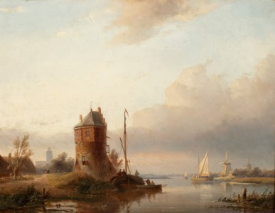 Sailing on calm waters near a ruin