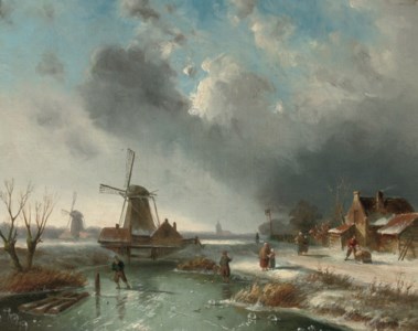 Activities on a frozen waterway