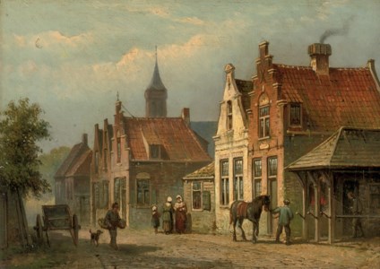Daily activities in a sunlit street