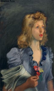 Girl with Long Blonde Hair Holding a Rose