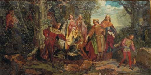 Elegant figures giving alms